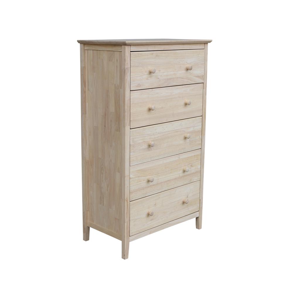 International Concepts Brooklyn 5 Drawer Unfinished Wood Chest Bd