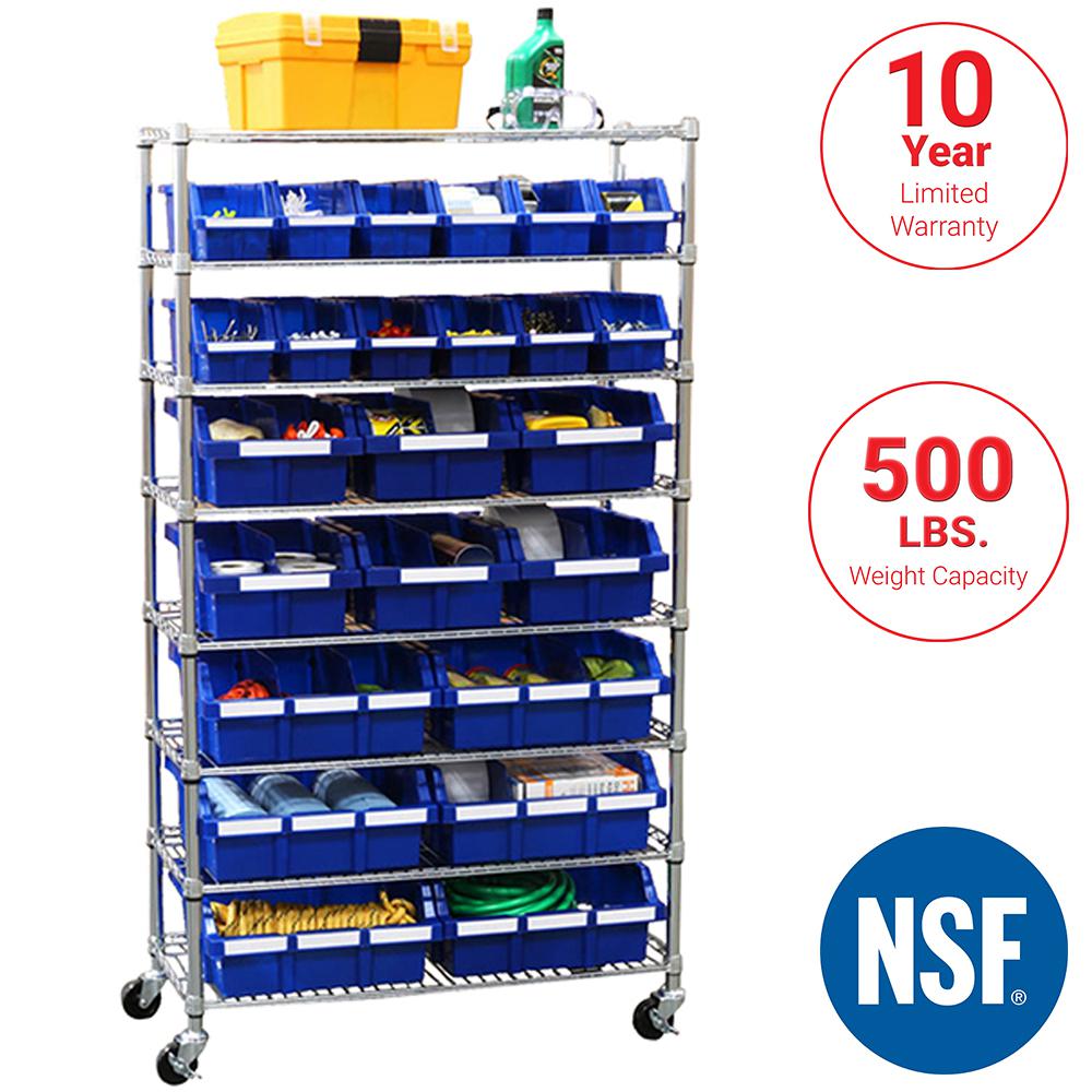Seville Classics Blue Commercial 8Tier NSF 24Bin Rack Storage System