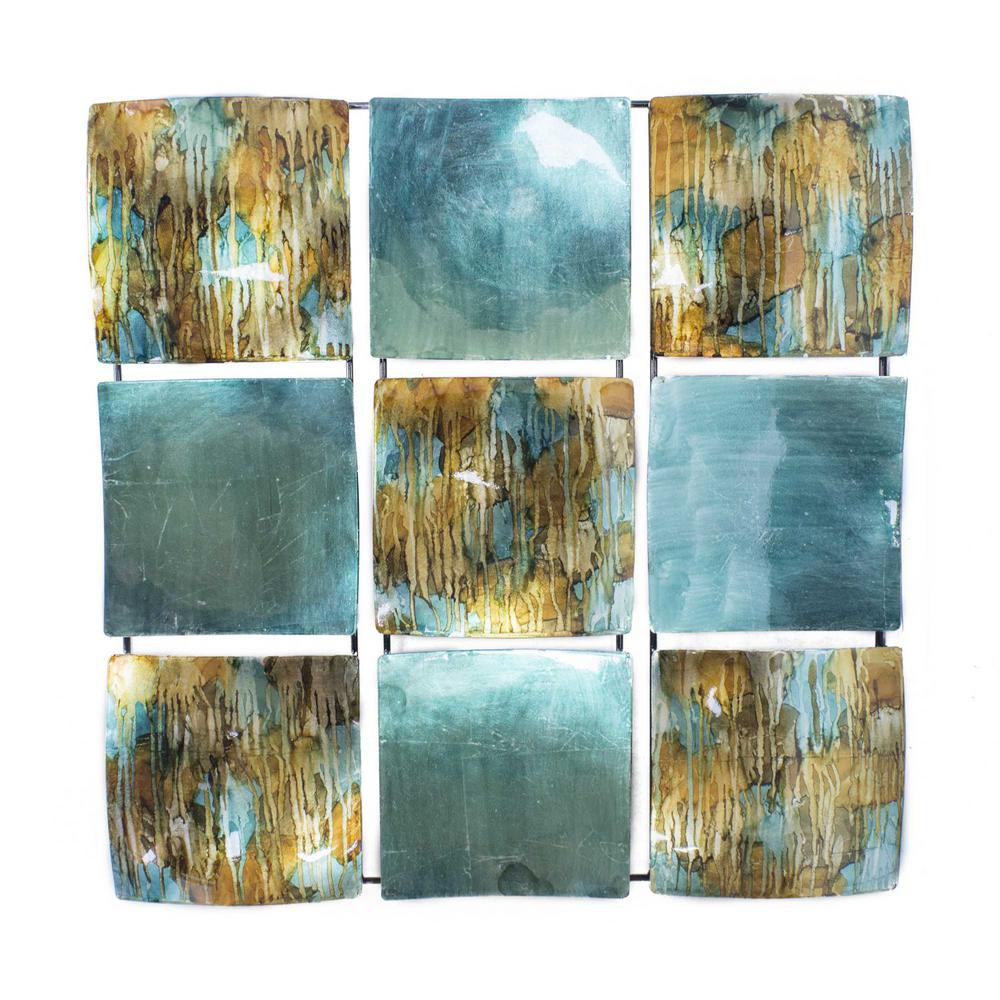 Homeroots Shelly Metal Turquoise Copper Bronze Square Home Accent Decor 354490 The Home Depot