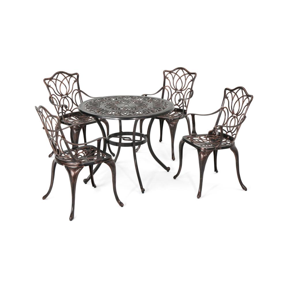 Noble House Tucson Shiny Copper 5 Piece Aluminum Outdoor Dining Set 54002 The Home Depot