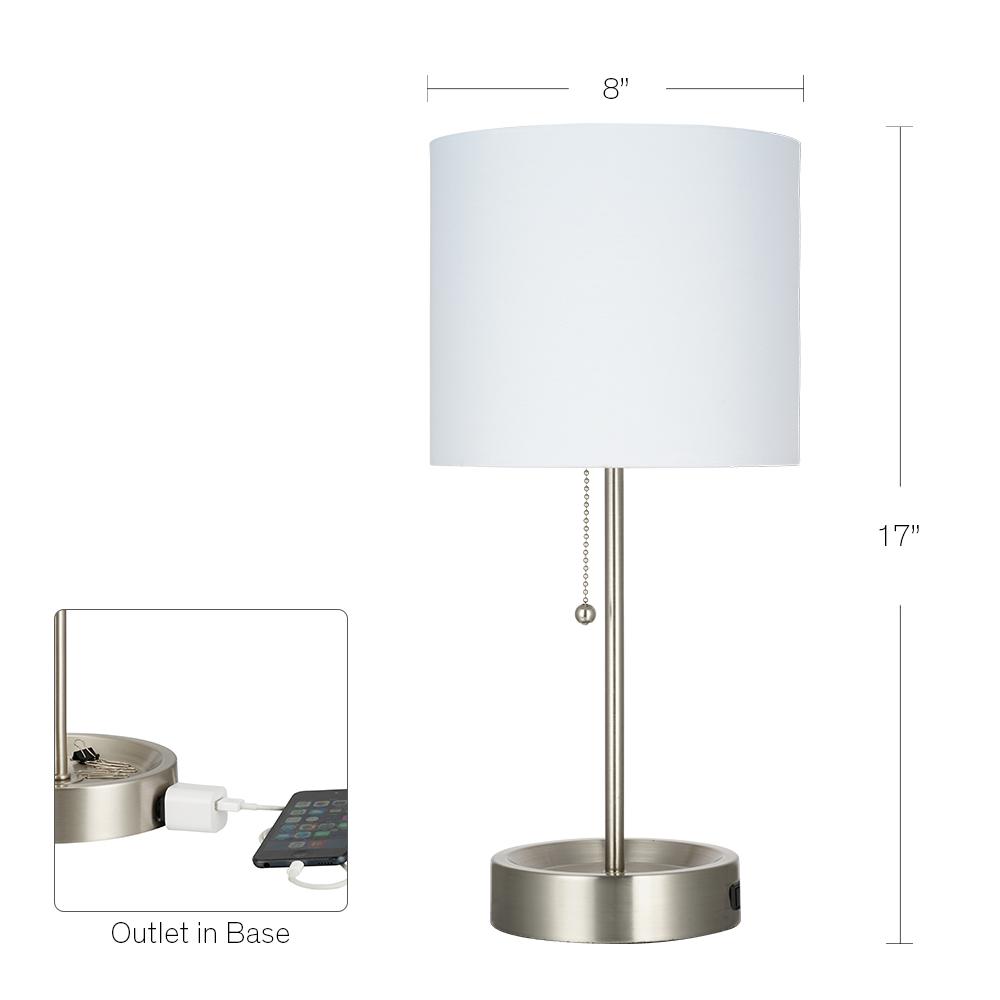 Hampton Bay 17 In Brushed Nickel Table Lamp With Power Outlet And