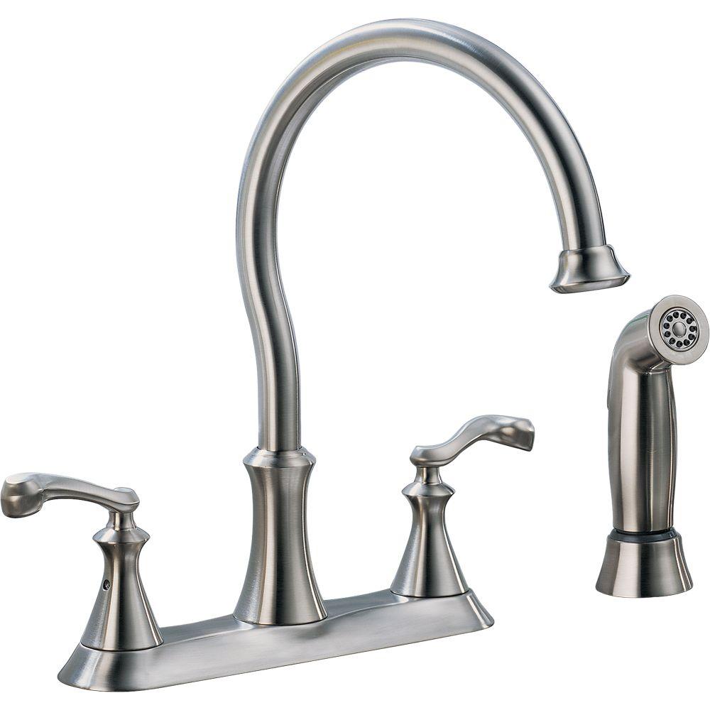 Delta Vessona 2 Handle Standard Kitchen Faucet With Side Sprayer In Stainless 21925lf Ss The Home Depot