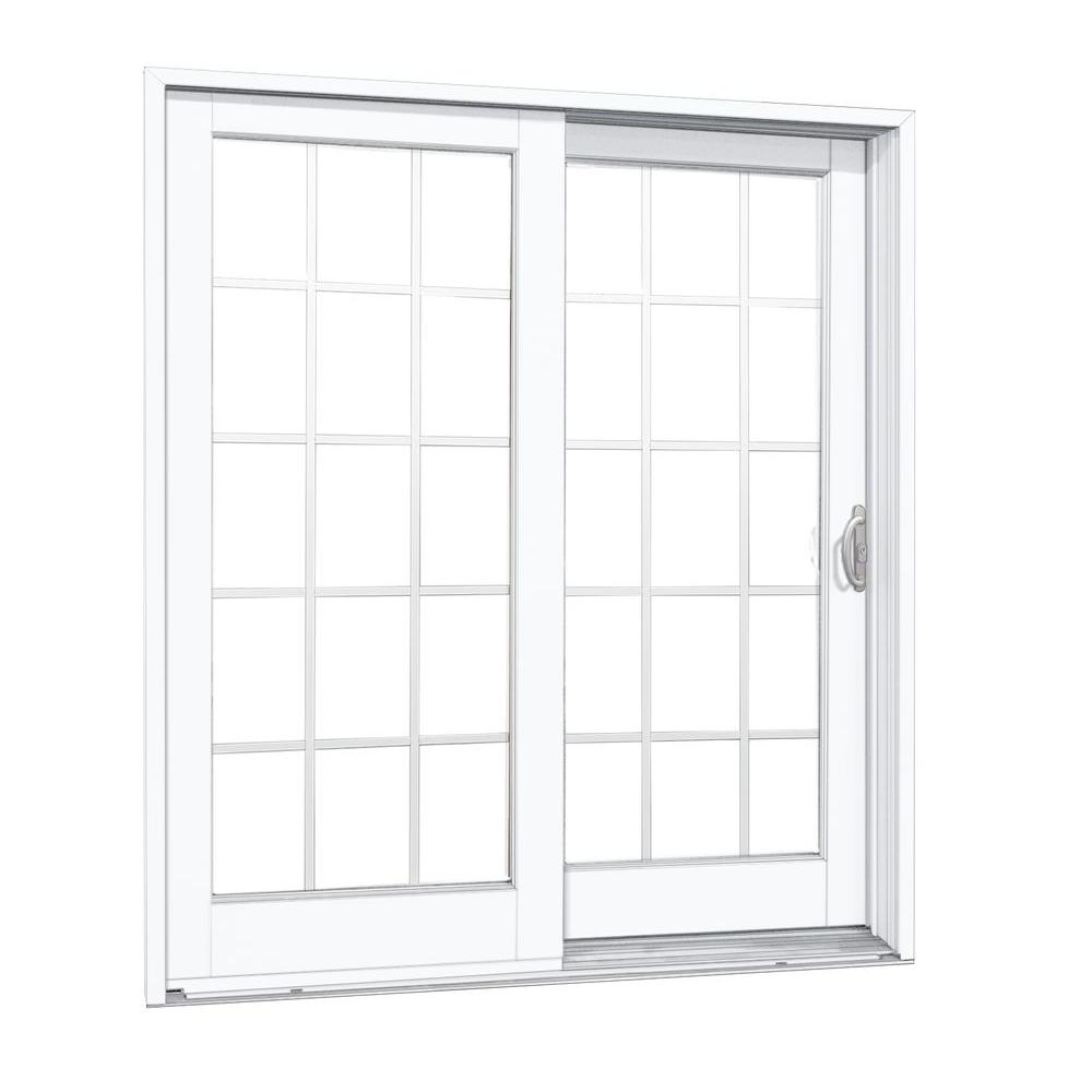 72 In X 80 In Smooth White Right Hand Composite Pg50 Sliding Patio Door With 15 Lite Gbg