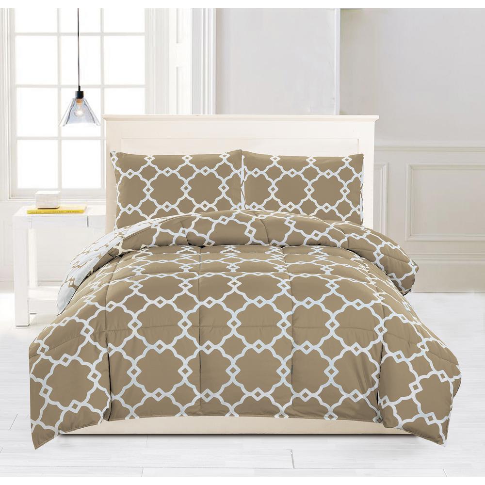 Kensie Greyson Down Alternative Reversible Taupe King Comforter Set