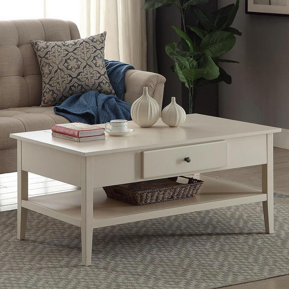 StyleWell Cedar Springs Rectangular White Wood 2 Drawer Coffee Table (42 in. W x 18.11 in. H) CT