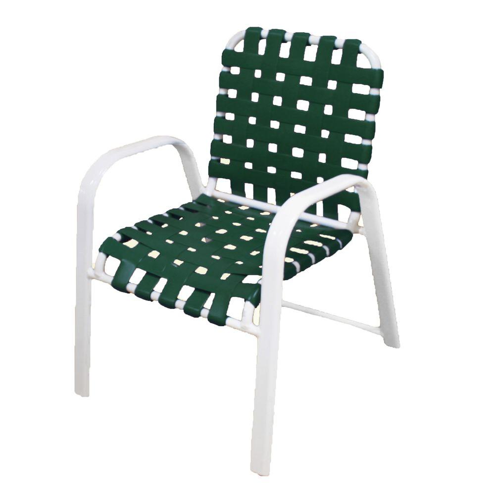 Rust Resistant White Outdoor Dining Chairs Patio Marco Island White Commercial Grade Aluminum Patio Dining Chair With Green Vinyl Cross Straps 2