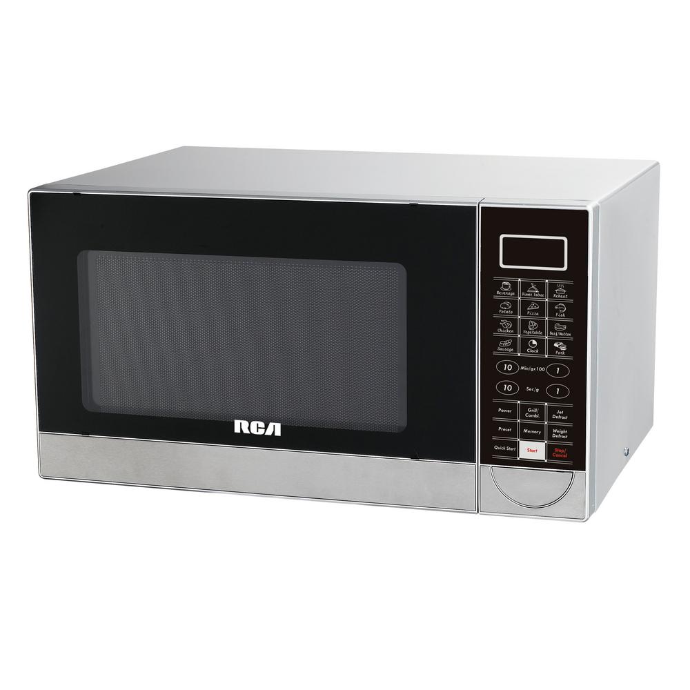 Rca 1 Cu Ft Countertop Microwave In Stainless Steel Rmw1182 The Home Depot Rca 1 Cu Ft Countertop Microwave In