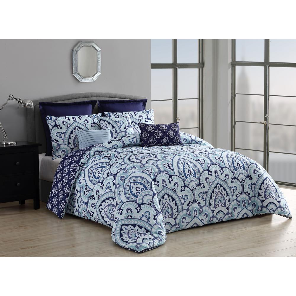 Addison House Palma 8 Piece King Blue Comforter With Euro Shams Addison House Palma 8 Piece King Blue Comforter With Euro Shams