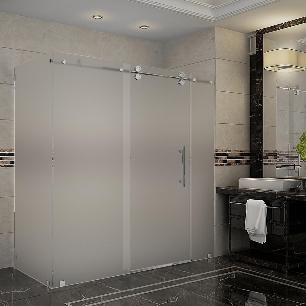 Aston Langham 72 In X 33 8125 In X 75 In Completely Frameless Sliding Shower Enclosure Frosted Glass In Stainless Steel