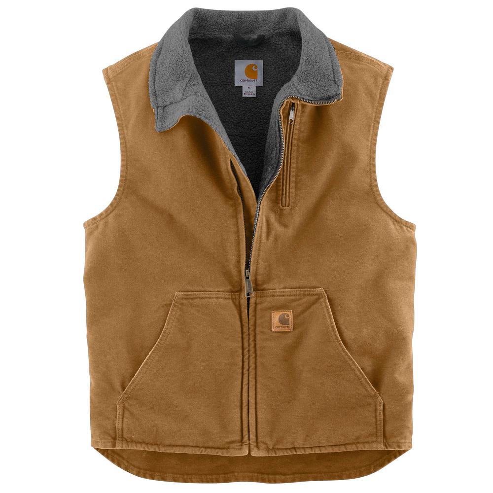 Carhartt Men's Small Carhartt Brown Cotton Mock Neck Vest Sherpa Lined