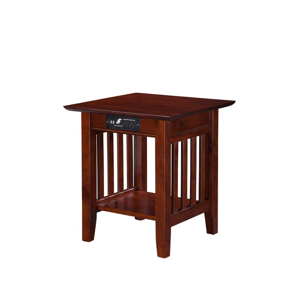 Atlantic Furniture Mission Walnut End Table with Charging Station