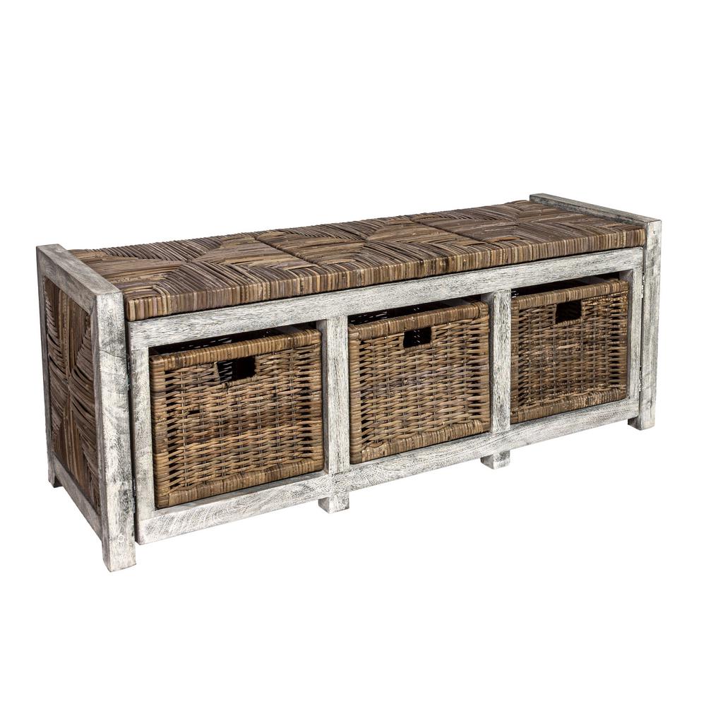 Happimess Rustic 43 3 3 Drawer Wicker Storage Bench Gray