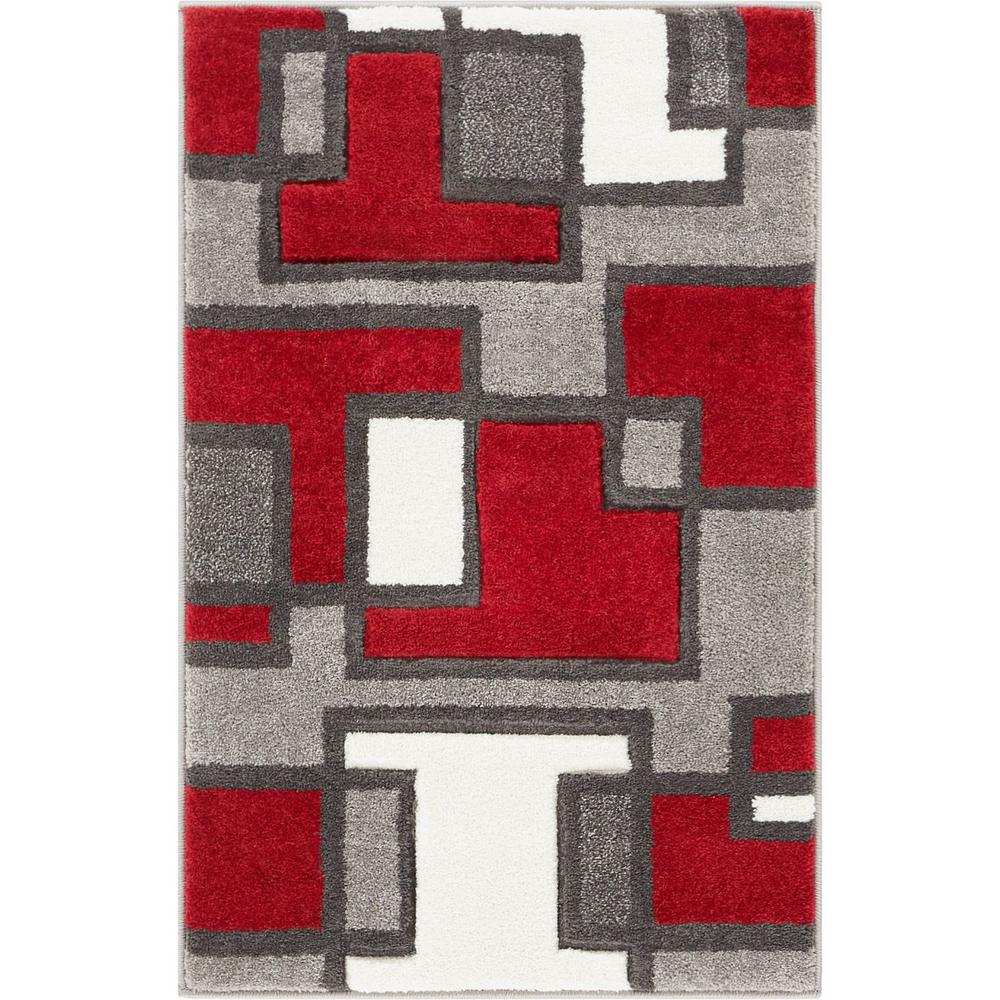 Well Woven Ruby Imagination Squares 2 Ft X 3 Modern Geometric Red Area Rug