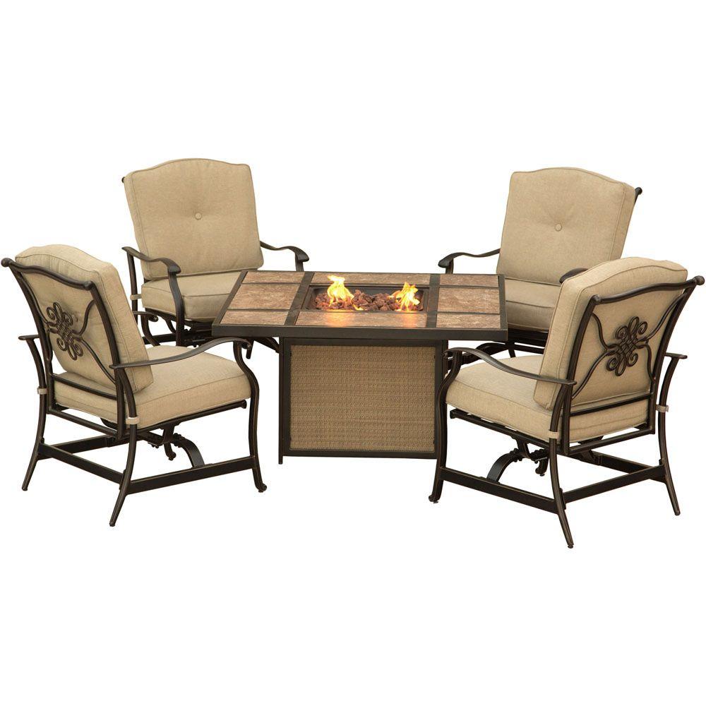 Hanover Traditions 5-Piece Patio Fire Pit Lounge Set with ...