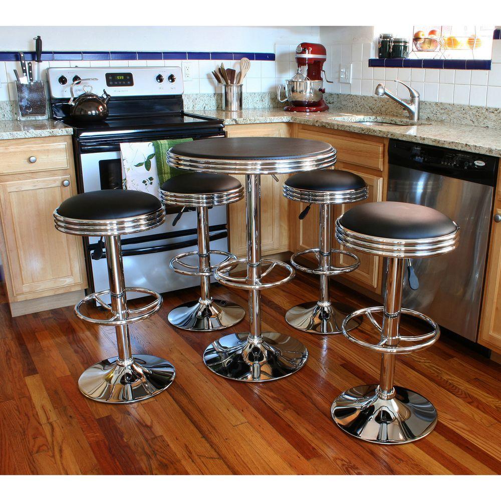 Amerihome Vintage Style Soda Adjule Height Bar Table Set In Amerihome Vintage Style Soda Adjule Height Bar Table Set In Black With Vinyl Padded Chrome Chairs 5 Piece Bsset6 The Home Depot
