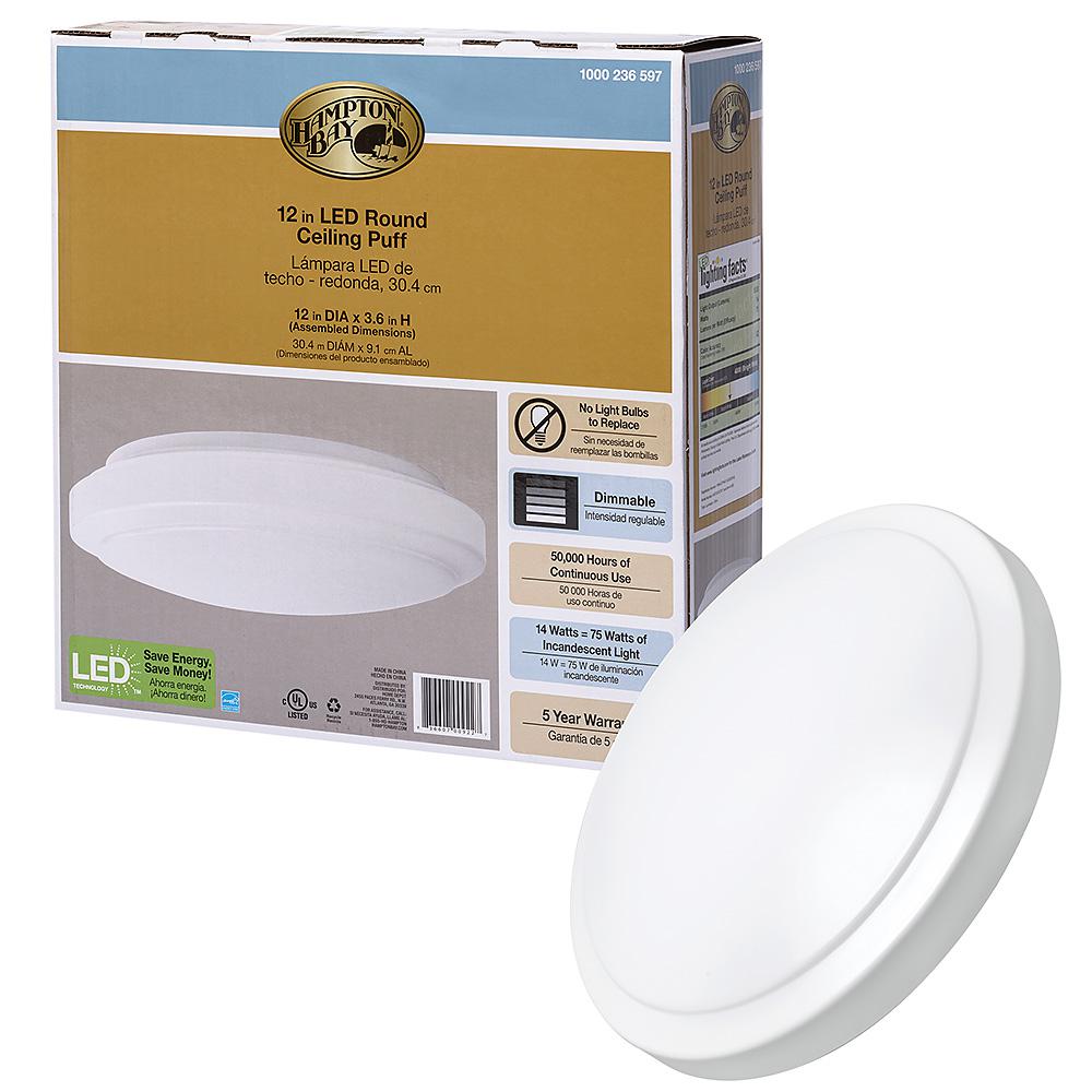 Hampton Bay 12 in. Round LED Flush Mount Light Pantry Laundry Closet Light 1000 Lumens Dimmable 4000K Bright White