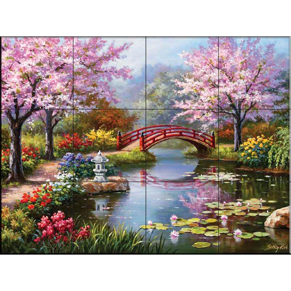 The Tile Mural  Store Japanese Garden  17 in x 12 3 4 in 