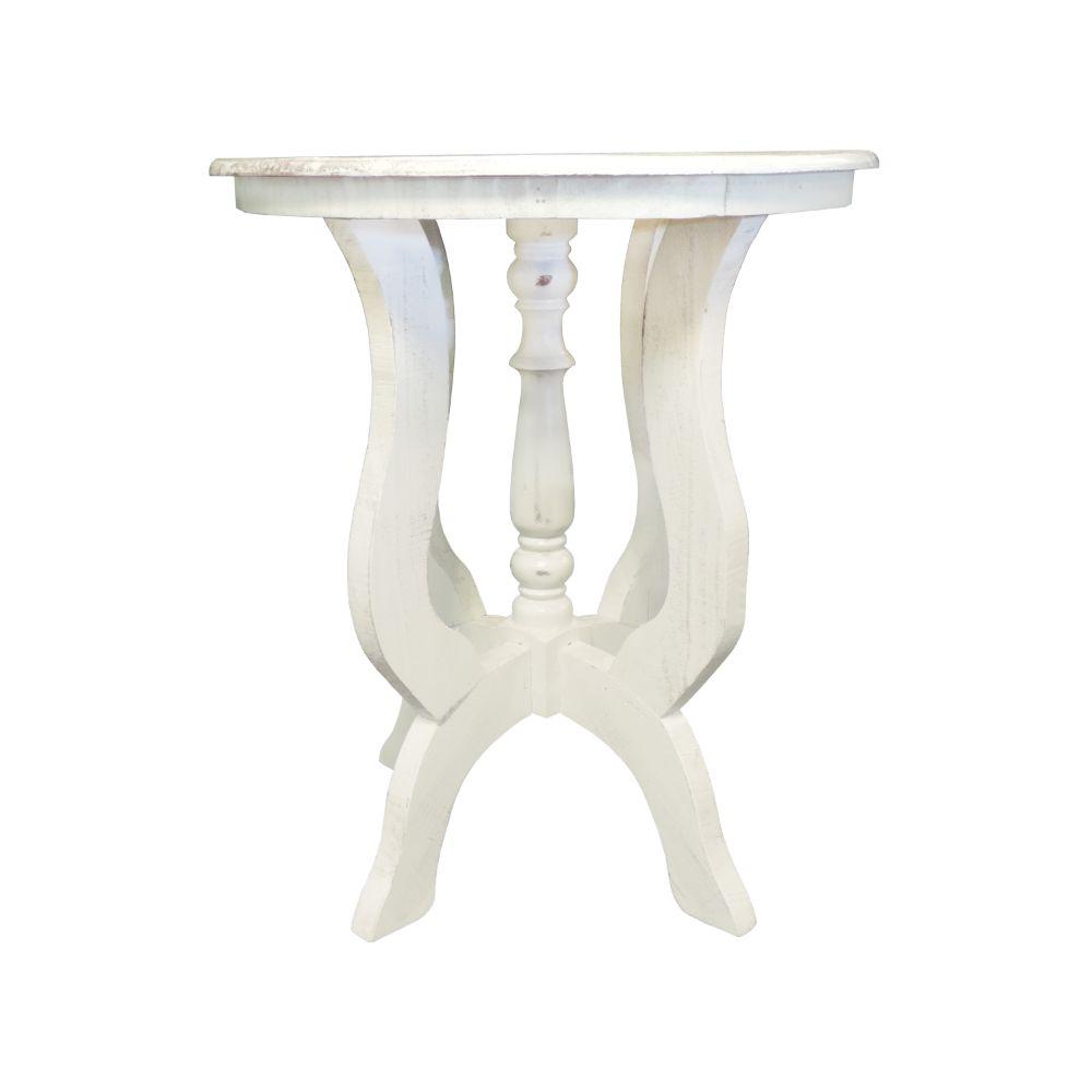 The Urban Port Distressed White Round Wooden End Table With 4 Legged Flared Pedestal Base Upt 205752 The Home Depot