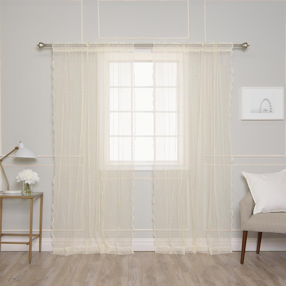 Best Home Fashion 84 in. L Ivory Sheer Lace Dot Curtain Panel (2-Pack ...
