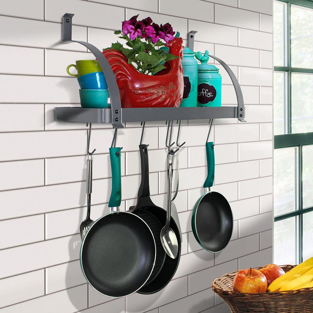 Rack It Up! Gray Bookshelf Wall Rack with 8Hooks MPB07 GY The Home