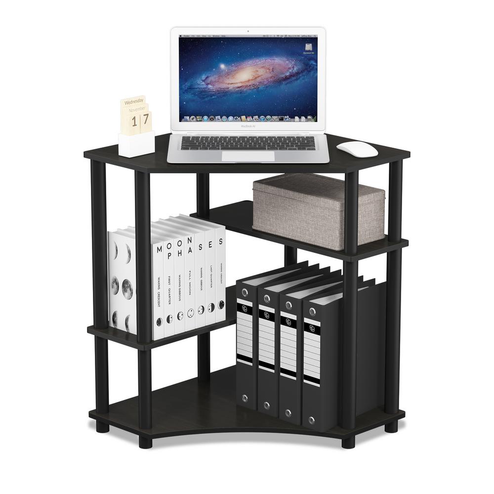 Wood L Shaped Furinno Desks Home Office Furniture The Turn N Espresso Black Space Saving Corner Desk With Shelves