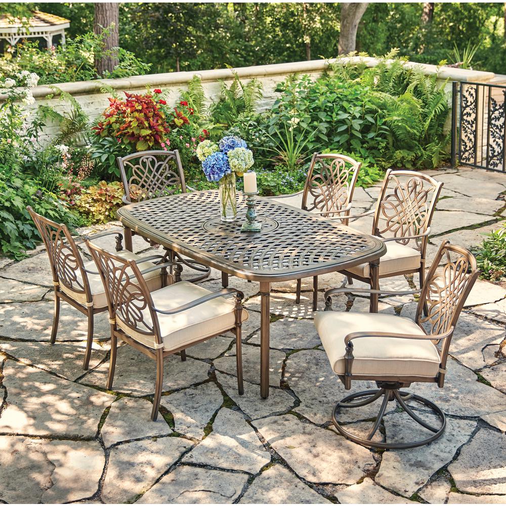 Hampton Bay Cavasso 7-Piece Metal Outdoor Dining Set with Oatmeal