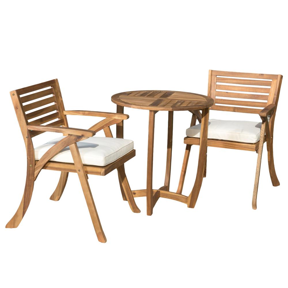 Le House Coronado Teak 3 Piece Wood Round Outdoor Bistro Set 3 Piece Wood Round Outdoor Bistro Set