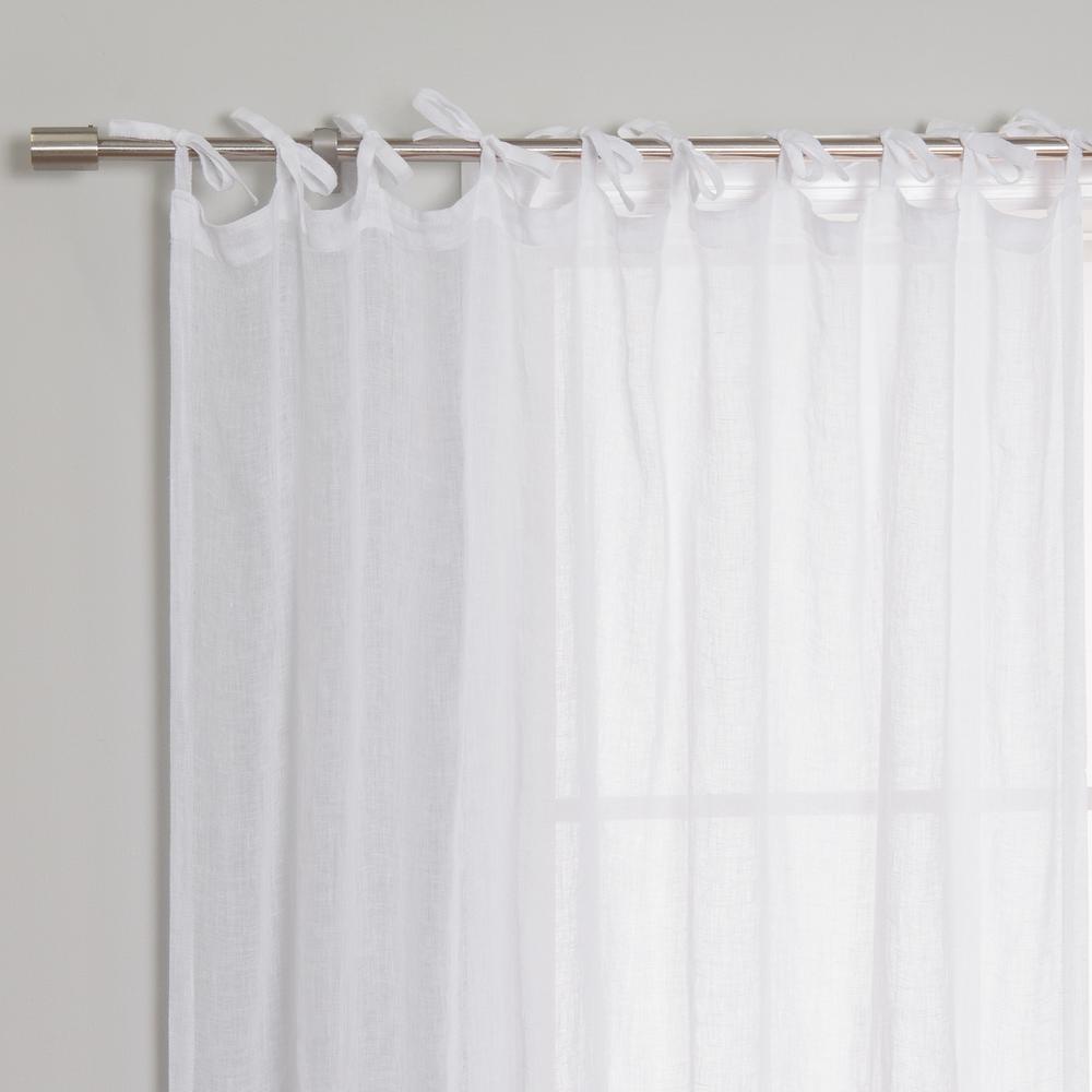 Best Home Fashion White Linen Gauze Tie Top Curtain Panel 52 In X