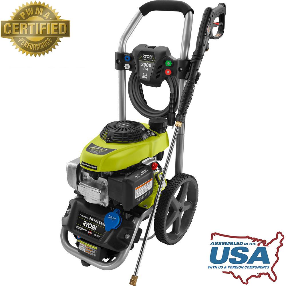 Ryobi 3000 Psi 2 3 Gpm Honda Gas Pressure Washer Ry803001 The Home 3 000 Psi 2 Gpm Honda Electric Start Gas Pressure Washer