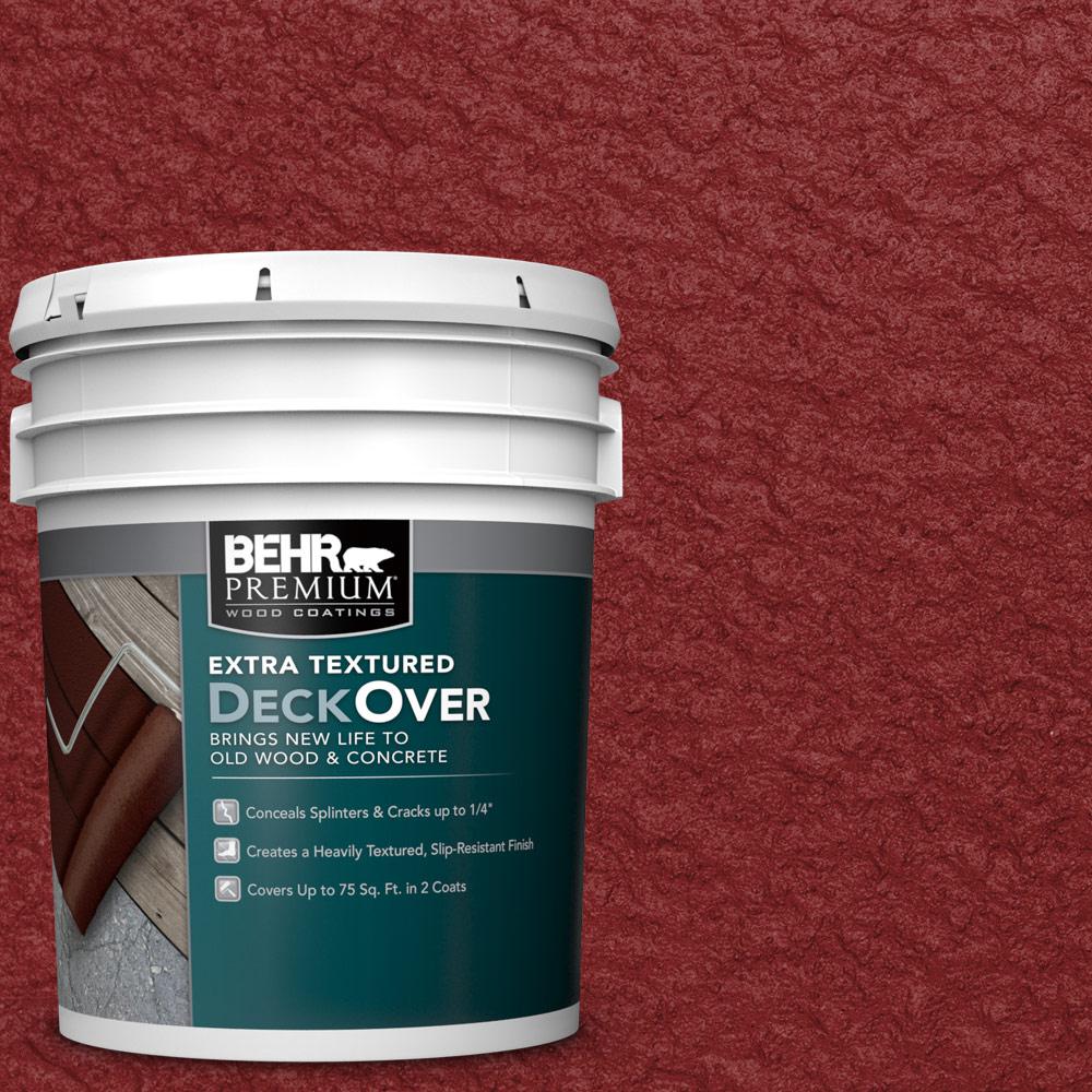 Behr Premium Extra Textured Deckover 5 Ga Gallon Reds Pinks 5 Gal Sc 112 Barn Red Extra Textured Solid Color Exterior Wood And