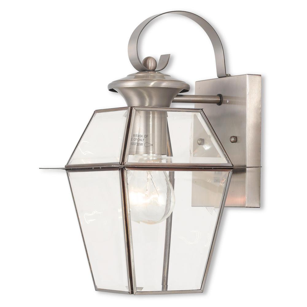 Hampton Bay 1 Light Brushed Nickel Outdoor Cottage Lantern Boa1691h Westover 1 Light Brushed Nickel Outdoor Wall Mount Lantern