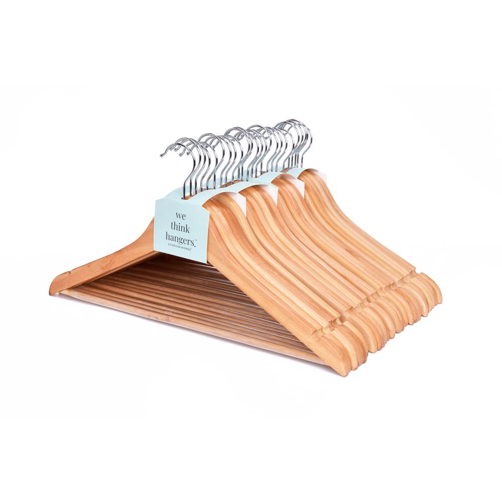 StorageWorks Natural Solid Hardwood Premium Hangers with Nonslip Pants