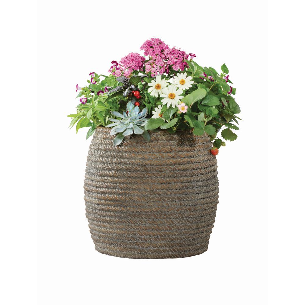 Round Medium with Rope Handles Planters Garden /& Flower Resin Stone Effect