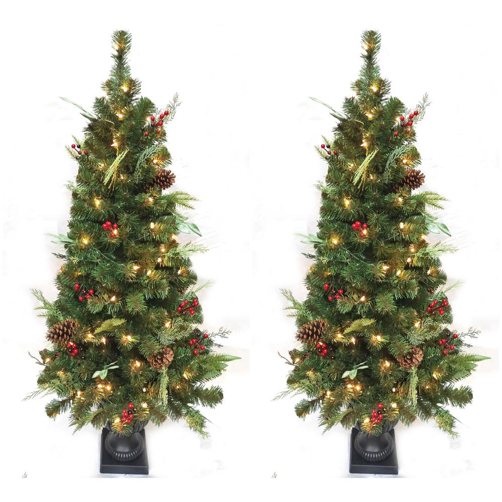 5 ft. Pre-Lit LED Woodmoore Artificial Christmas Tree with 70 Warm White Lights (2-Pack)