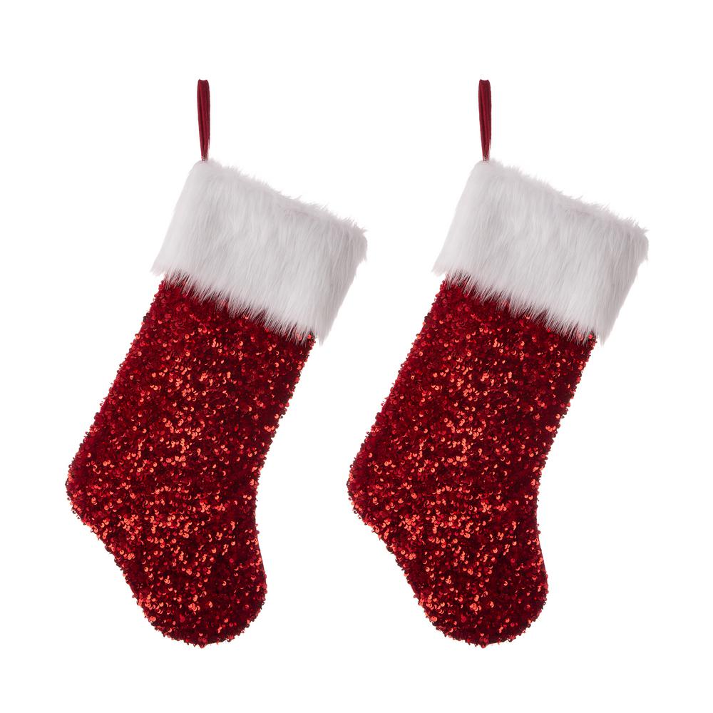 Glitzhome 2PK Red Sequin Christmas Stocking-2004700090 - The Home Depot