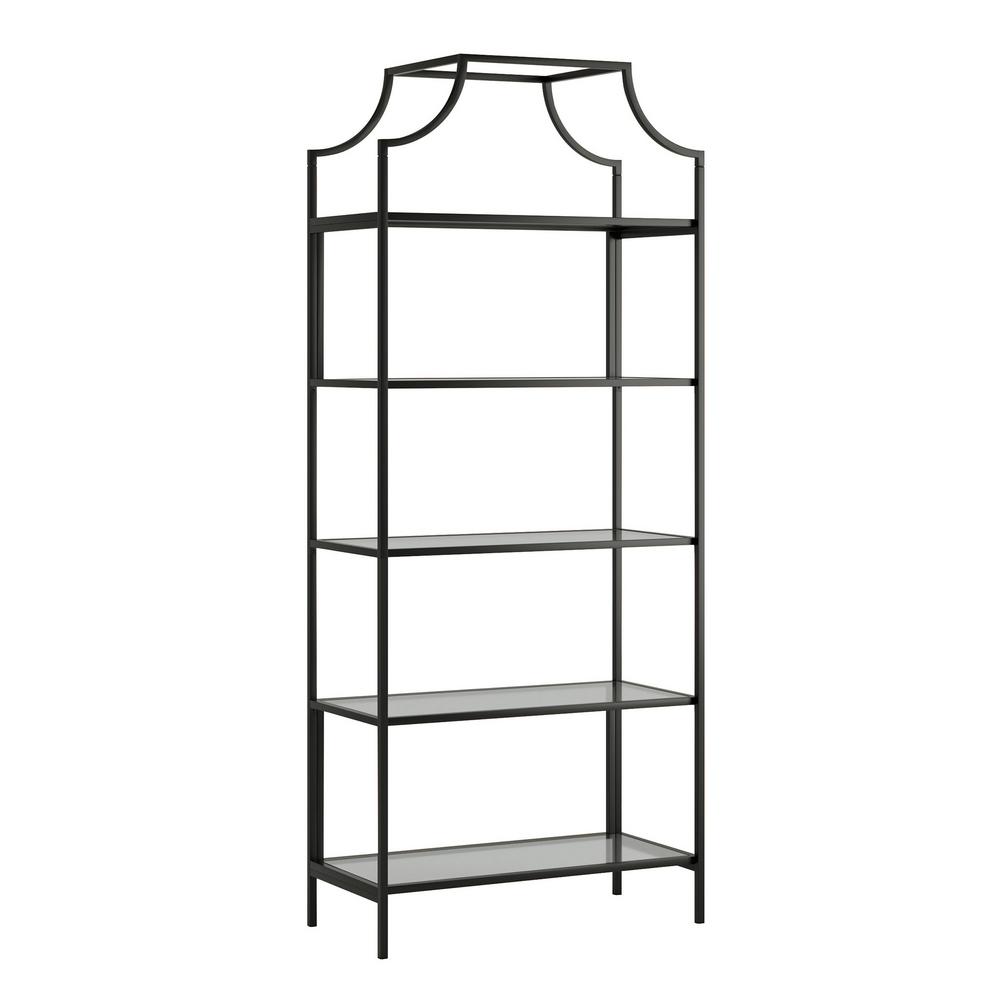 SAUDER Harvey Park 70.866 in.H Black Metal 5Shelf Bookcase with Glass