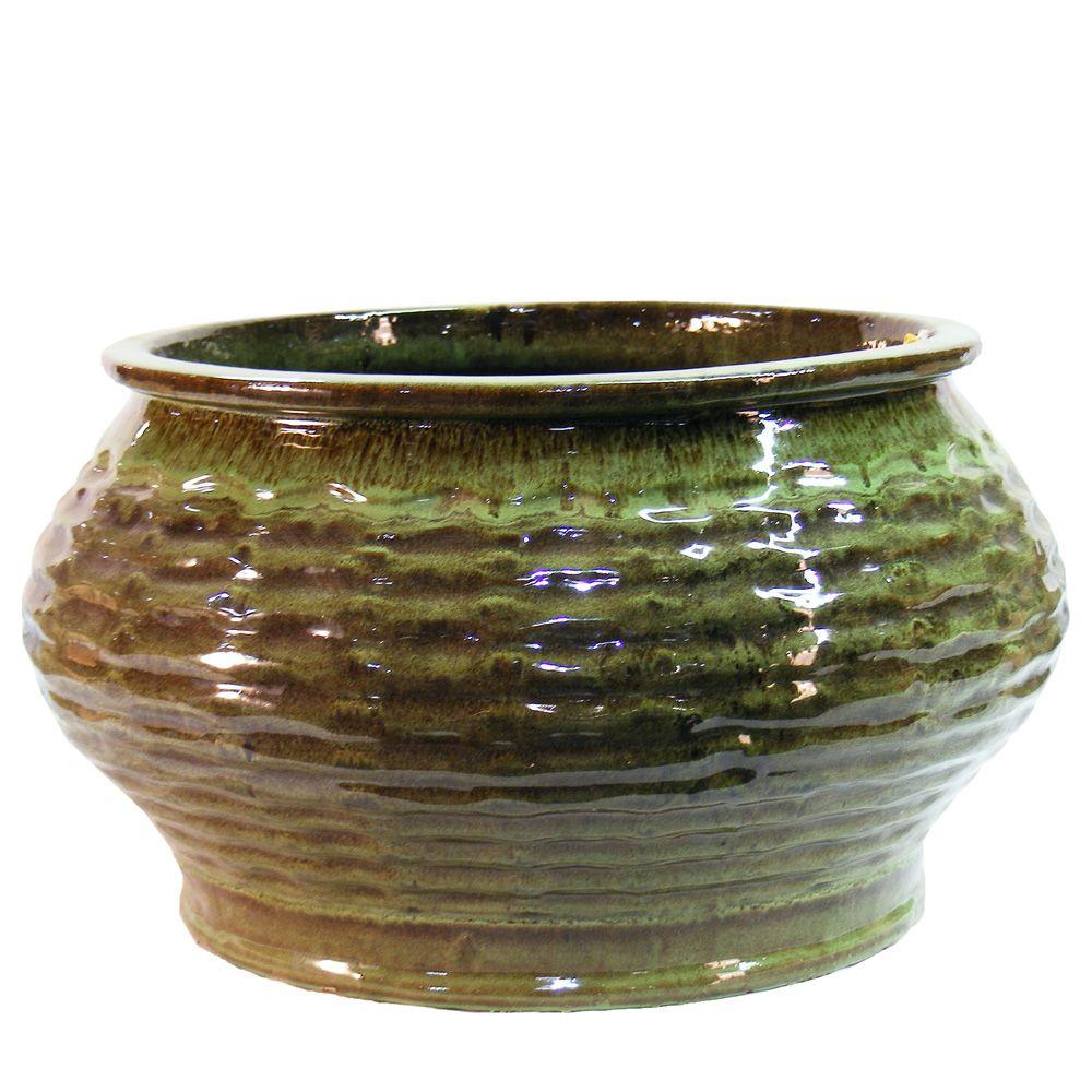 Trendspot 19 in Ceramic  Wave Hose  Pot  Green DB10022 19B 