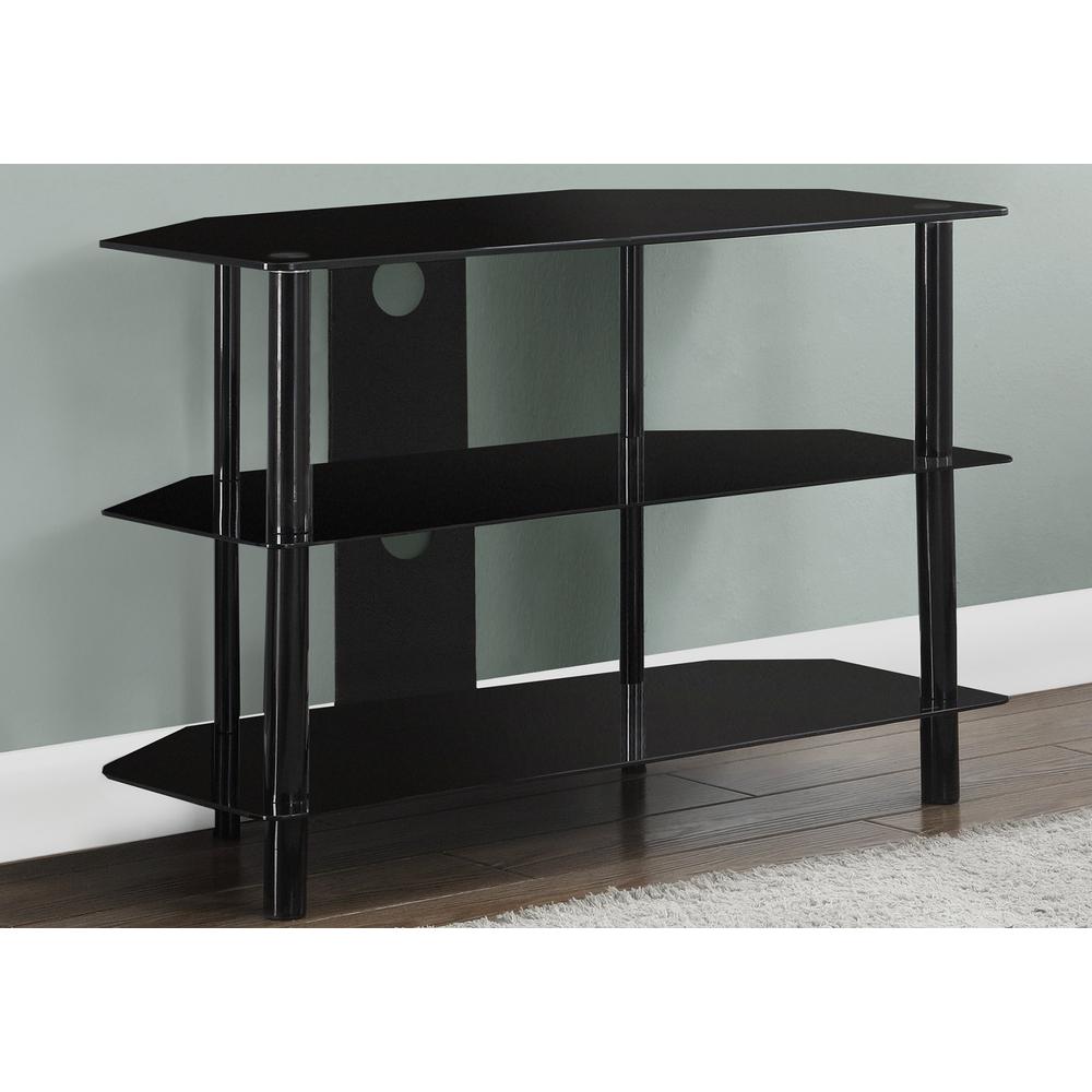 Black Glass Black Metal Tv Stand Hd2506 The Home Depot