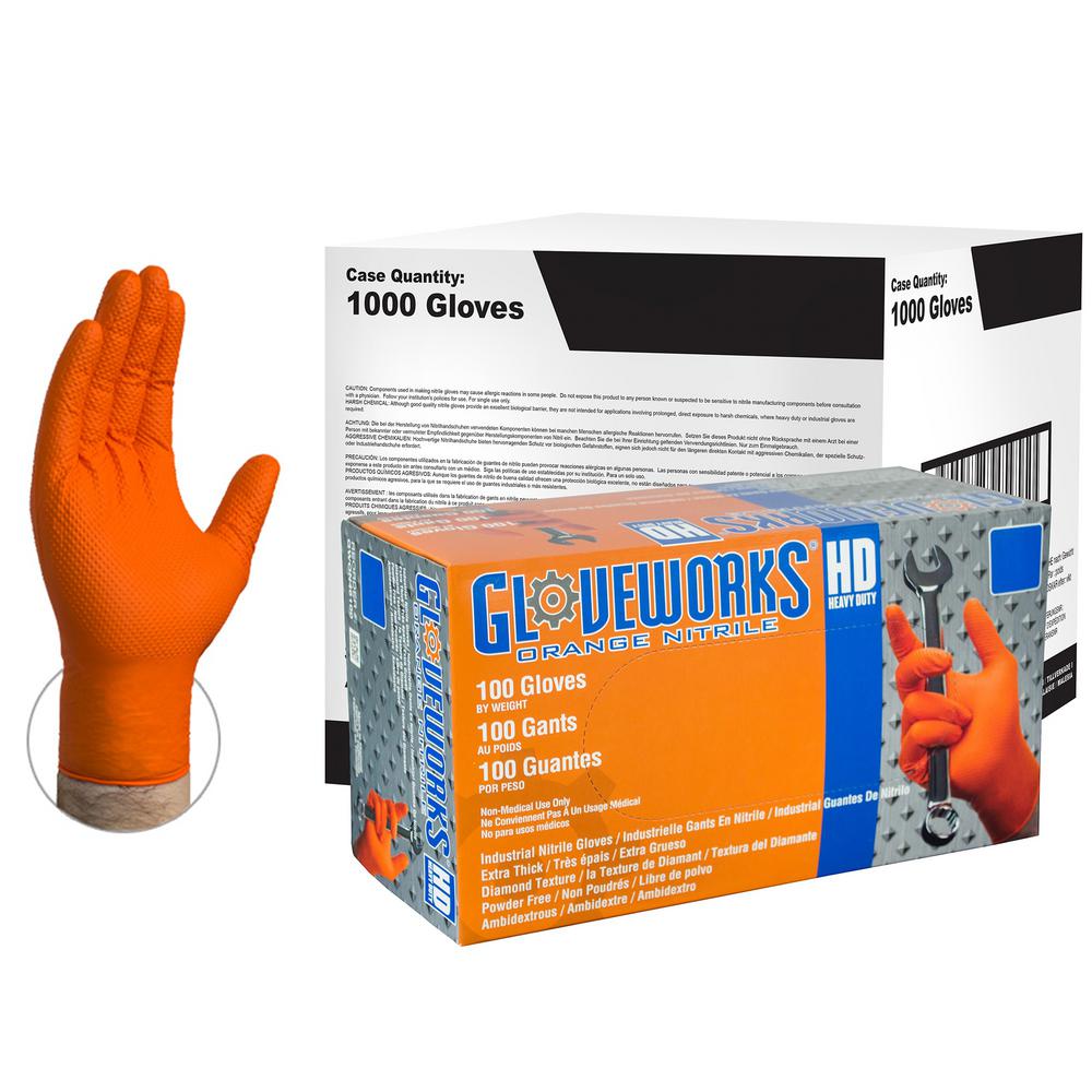 GLOVEWORKS Large Orange Nitrile Industrial Latex Free Disposable Gloves ...