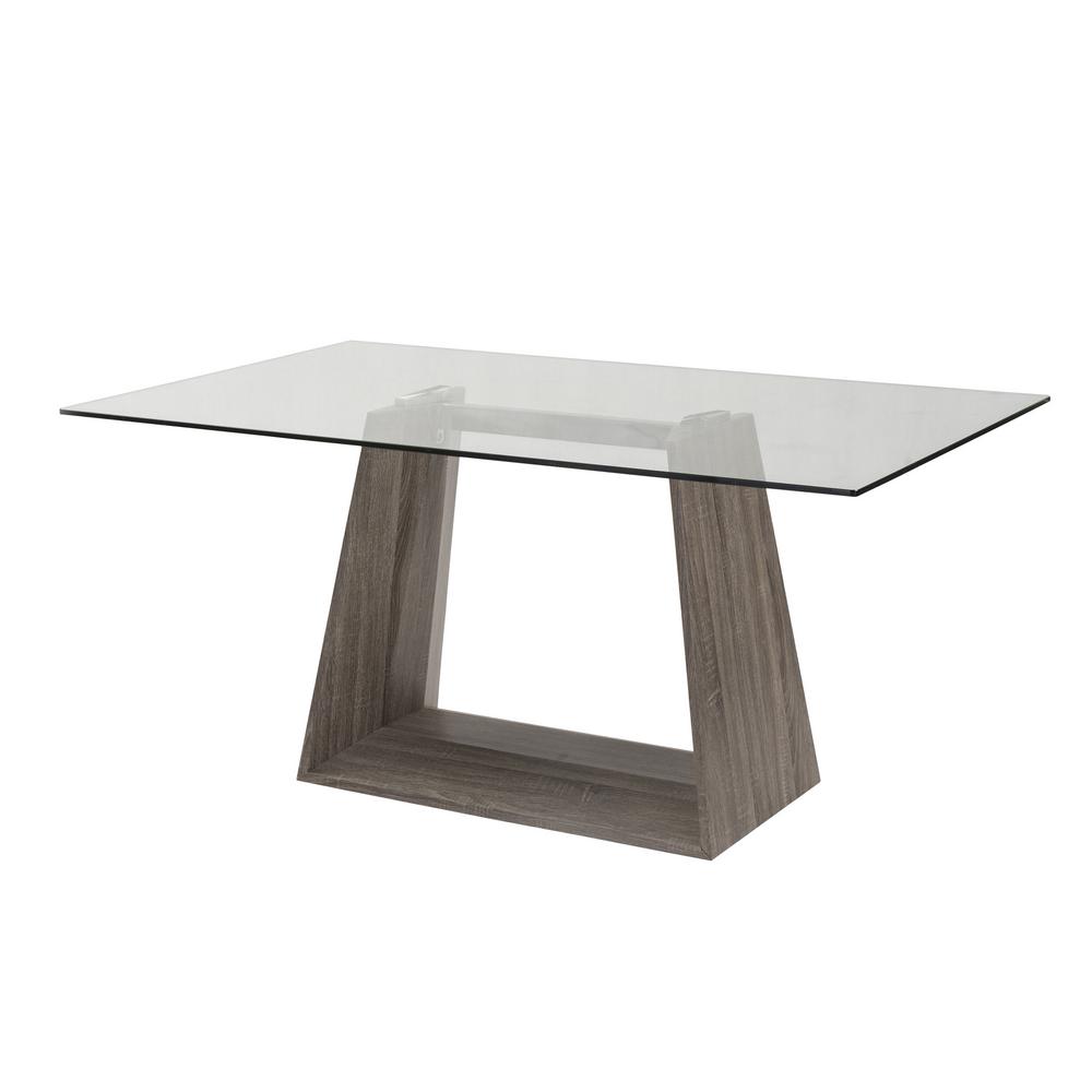 Armen Living Bravo Contemporary Dining Table In Dark Sonoma Base With Clear Glass Lcbrdiglto The Home Depot