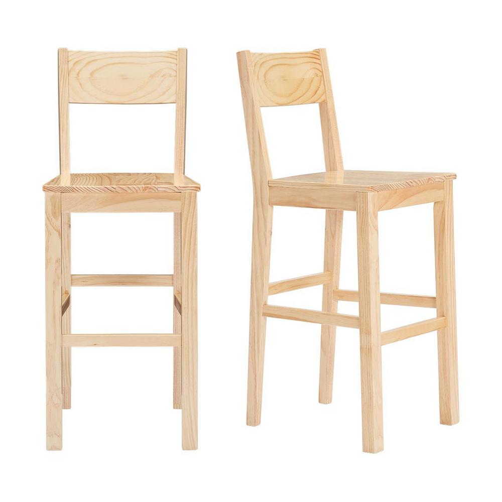 StyleWell Lincoln Unfinished Wood Bar Stool with Square Back (Set of 2) (20.32 in. W x 44.54 in. H), Natural was $179.0 now $107.4 (40.0% off)