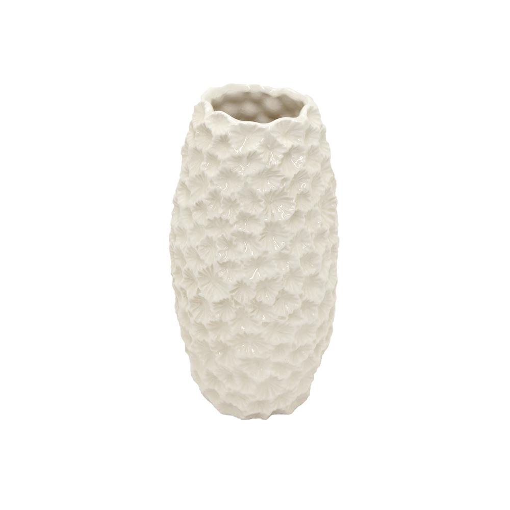 Three Hands Decorative White Ceramic Vase With Glossy 72688 The Three Hands Decorative White Ceramic Vase With Glossy 72688 The Home Depot
