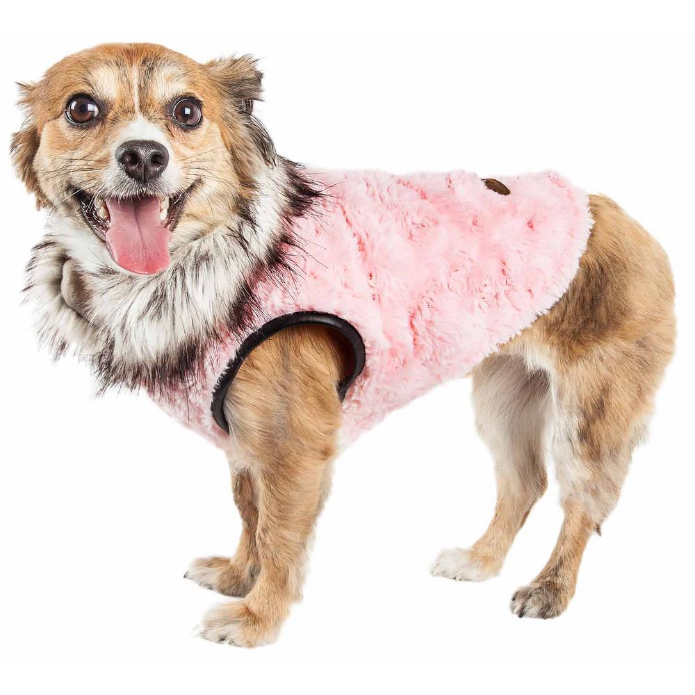 Pet Life Small Luxe Pinkachew Charming Mink Fur Dog Coat Jacket