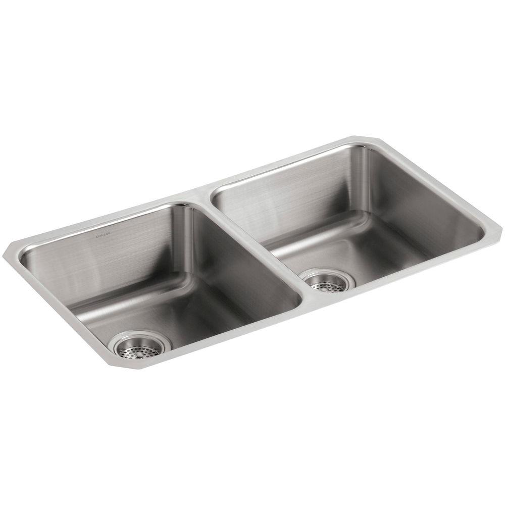 KOHLER Undertone Undermount Stainless Steel 32 in. Double Bowl Kitchen Kohler Undermount Kitchen Sink Stainless Steel