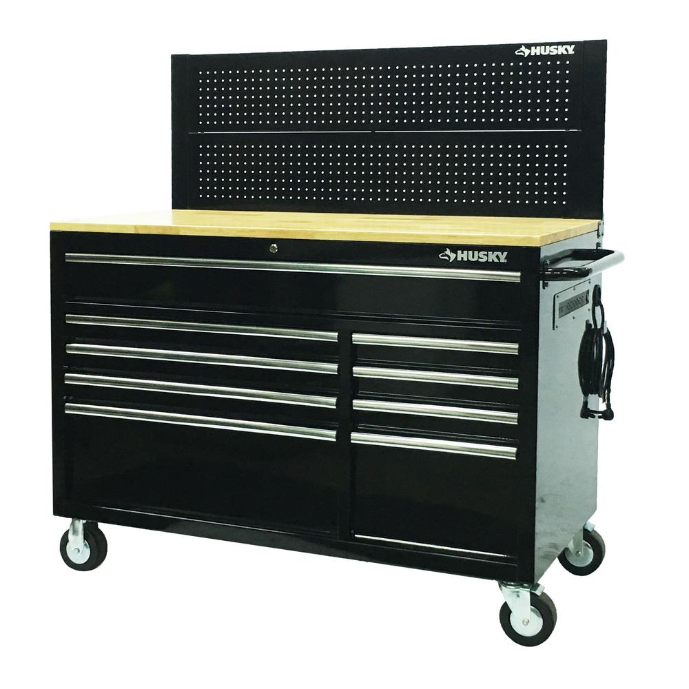 Husky 52 in. W 9-Drawer, Deep Tool Chest Mobile Workbench ...