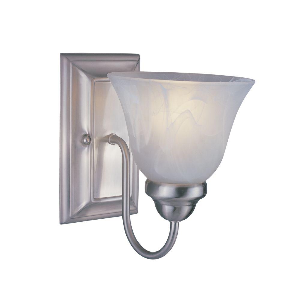 Hampton Bay Arla 1 Light Brushed Nickel Sconce With Tube Etched Glass 15141 The Home Depot