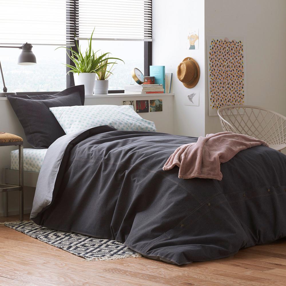 The Company Store Denim Solid Cotton Queen Duvet Cover In Charcoal