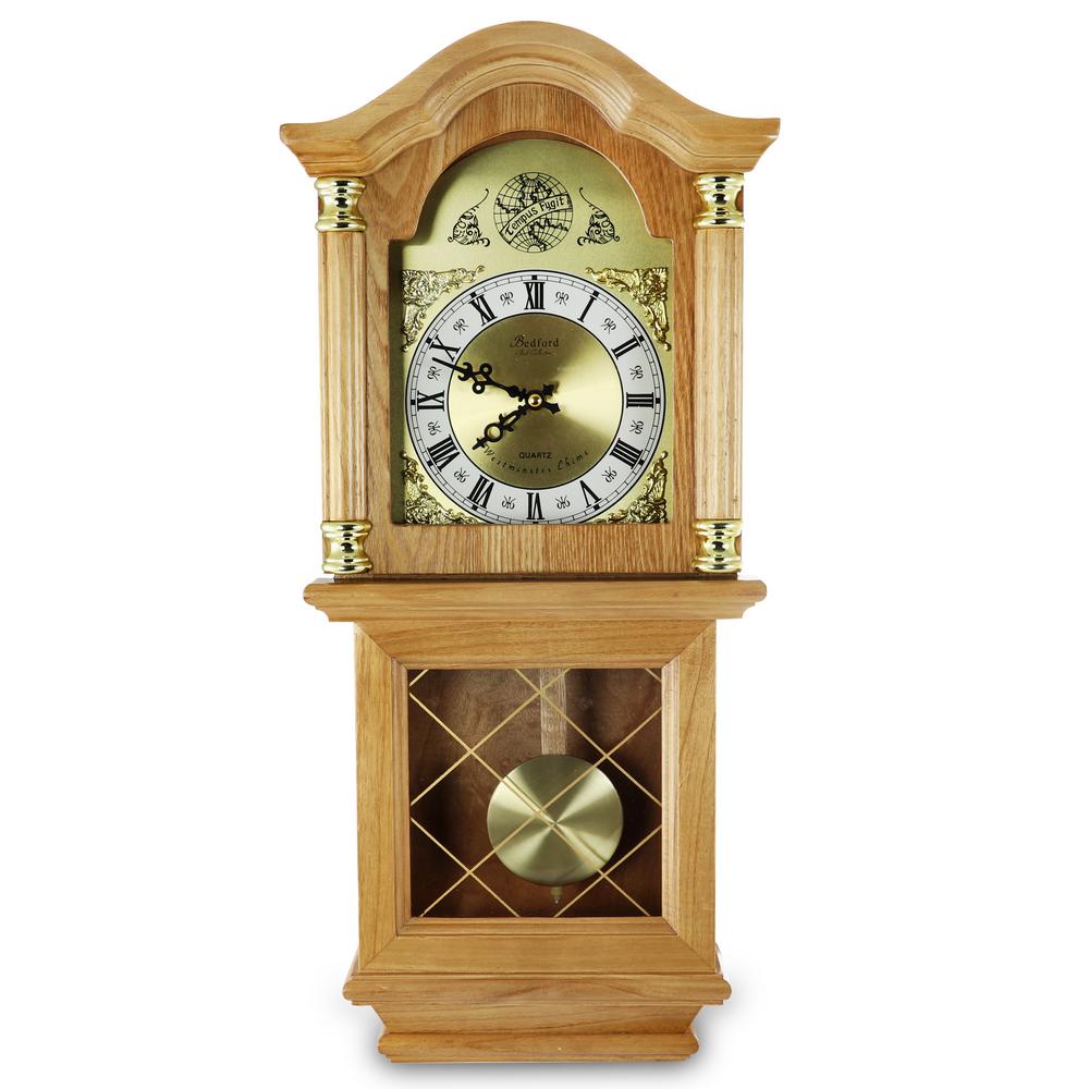 Bedford Clock Collection Classic 26 In Golden Oak Wall - Modern Oak Pendulum Wall Clock Bedford Clock Collection Classic 26 In Golden Oak Wall - Modern Oak Pendulum Wall Clock