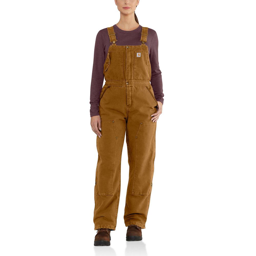 Carhartt Women's Medium Tall Carhartt Brown Cotton Wildwood Quilt Bib Overalls102743211 The