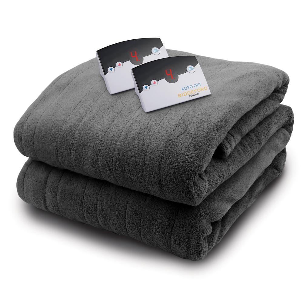 Biddeford Blankets 2033 Series Micro Plush Heated 84 in. x 90 in. Gray ...